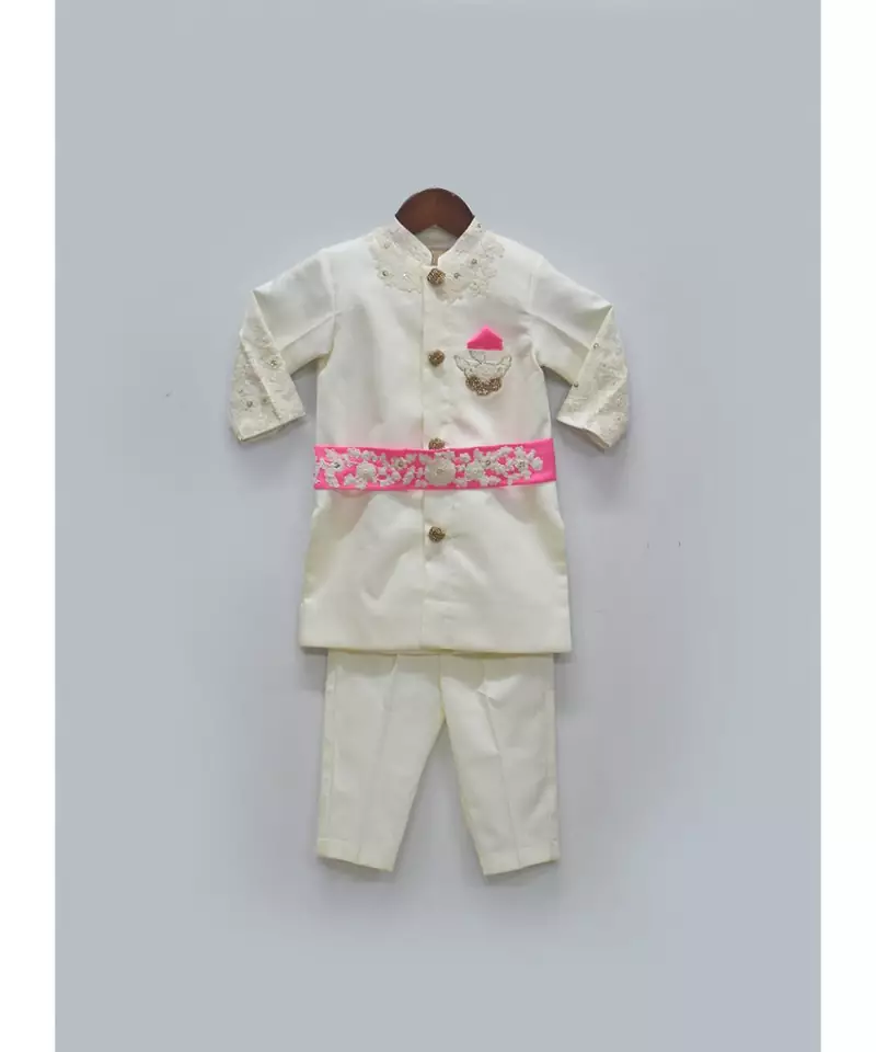 Off White Ajkan and Pant with Hot Pink Belt