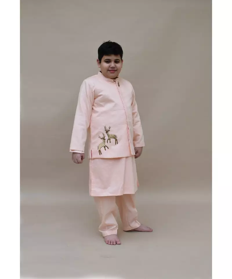 Peach Jacket with Kurta and Pant