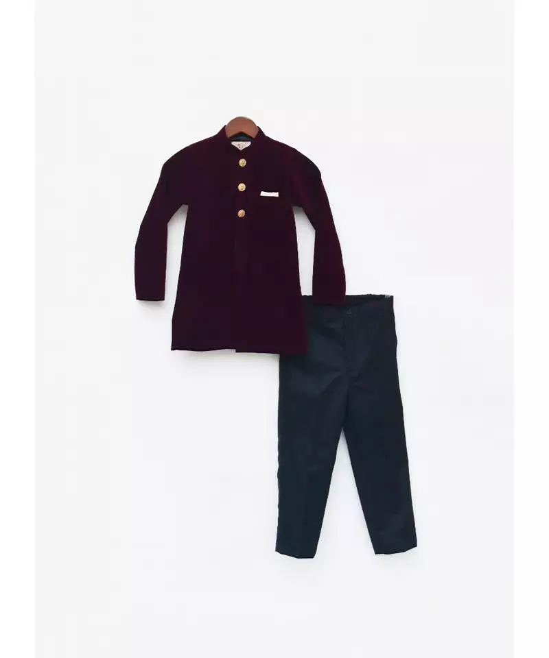 Wine Bandgala with Black Pant