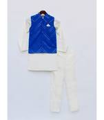 Blue Mirror Embroidery Jacket with Cotton Silk Kurta and Pant
