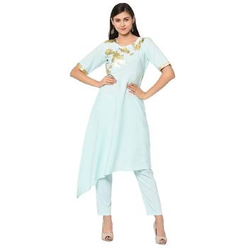 Blue printed crepe kurtas-and-kurtis 3