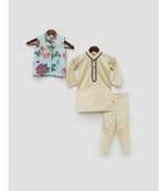Light Fawn Kurta Pant with Blue Floral Print Jacket
