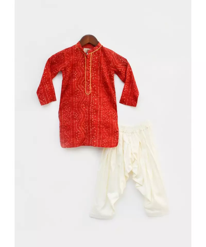 Red Bandhej Kurta with Salwar