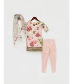 Peach Floral Kurti with Chudidar and Dupatta