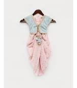 Peach Foil Georgette Dhoti Jumpsuit with Blue Velvet Jacket