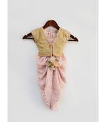 Peach Foil Georgette Dhoti Jumpsuit with Golden Jacket