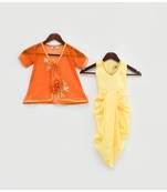 Yellow Dhoti Jumpsuit with Orange Leheriya Jacket