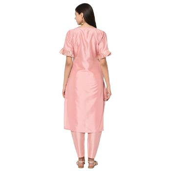Pink printed art silk kurtas-and-kurtis 3