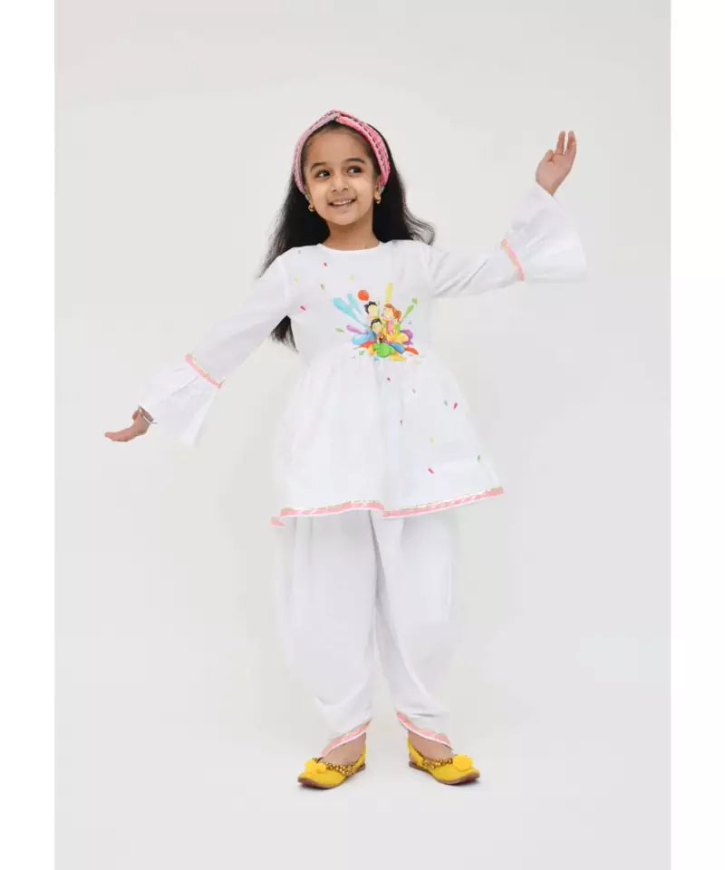 White Peplum Kurti and Dhoti