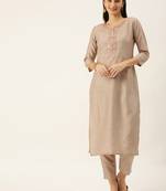 Minora Cotton Beige Embroidered Kurta Sets & Trousers 