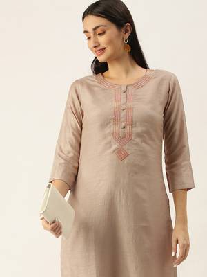 Minora Cotton Beige Embroidered Kurta Sets & Trousers  2