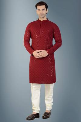 Maroon embroidered rayon kurta-pajama 1