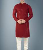 Maroon embroidered rayon kurta-pajama