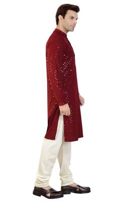 Maroon embroidered rayon kurta-pajama 2