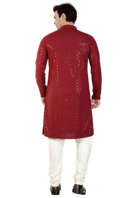 Maroon embroidered rayon kurta-pajama 3