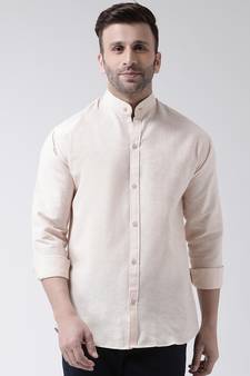 Beige plain cotton mens-casual-shirts