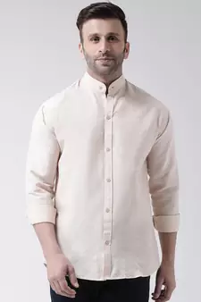 Beige plain cotton mens-casual-shirts