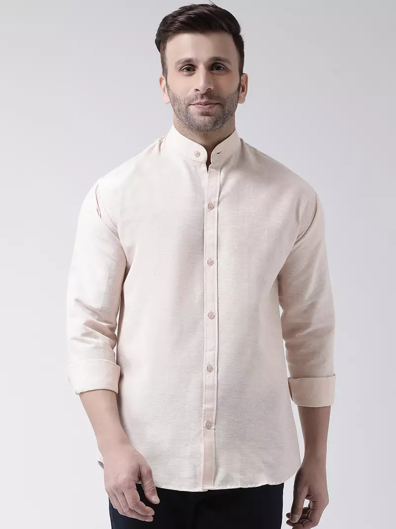 Beige plain cotton mens-casual-shirts