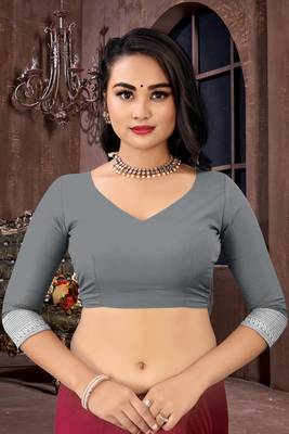 Grey woven poly silk saree with blouse 5