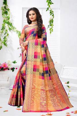 Multicolor woven faux banarasi saree with blouse 2