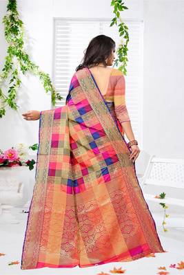 Multicolor woven faux banarasi saree with blouse 4