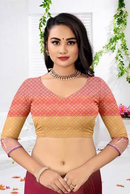 Multicolor woven faux banarasi saree with blouse 5