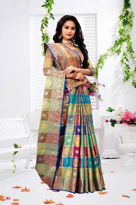 Multicolor woven banarasi silk saree with blouse 1