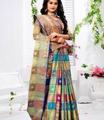 Multicolor woven banarasi silk saree with blouse