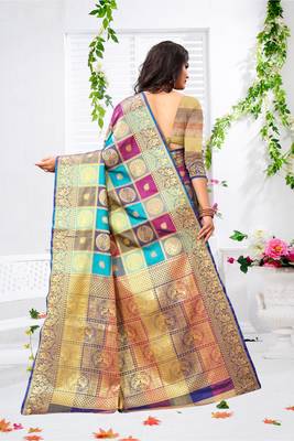 Multicolor woven banarasi silk saree with blouse 2