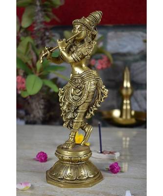 Vintage Gulley Brass Krishna Antique Standing Idol 3