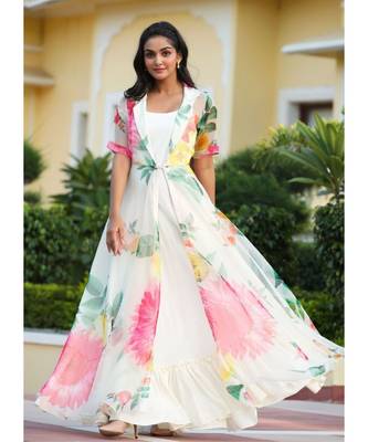 Off White Rayon Designer Kurti With Organza strug 2