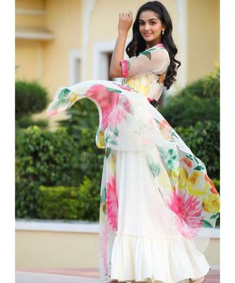 Off White Rayon Designer Kurti With Organza strug 4