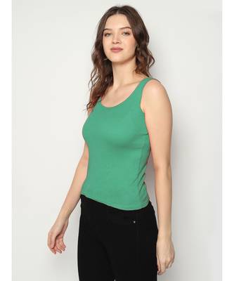 KEX Green Round Neck Soft cotton Free size Tank Top For Girl's Top Tank Top 2