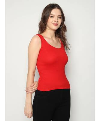 KEX Red Round Neck Soft cotton Free size Tank Top For Girl's Top Tank Top 3