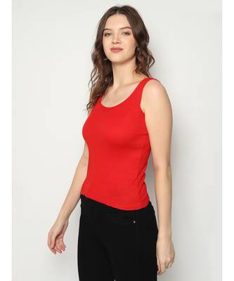 KEX Red Round Neck Soft cotton Free size Tank Top For Girl's Top Tank Top 4
