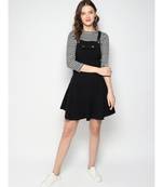 Black Button Close work Cotton Lycra knee length dungaree Skirt with top for Girls