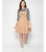 Beige Button Close work Cotton Lycra knee length dungaree Skirt with top for Girls