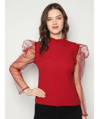 Kex women Maroon Crop top Net Rayon Top Streatchable Top Women Top Girls Top 1