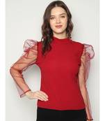 Kex women Maroon Crop top Net Rayon Top Streatchable Top Women Top Girls Top