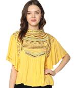 Yellow Thread work Cotton Top   women Top Girls Top