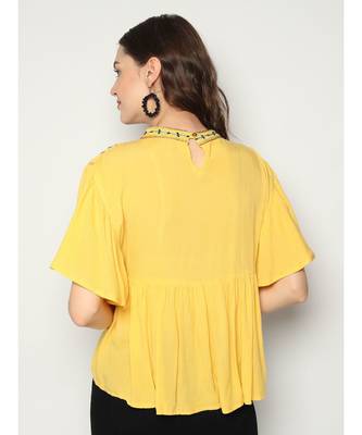 Yellow Thread work Cotton Top   women Top Girls Top 2