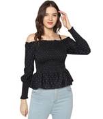 Black Elastic and Dot work  Poly Crepe Top   women Top Girls Top