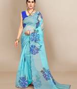 Light blue printed organza saree with blouse