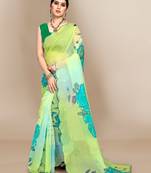 Light green printed organza saree with blouse