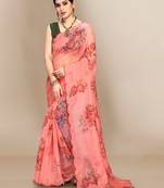 Light pink printed organza saree with blouse