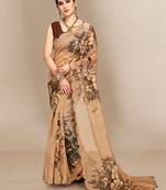 Brown printed organza saree with blouse