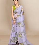 Grey printed organza saree with blouse