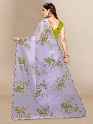 Grey printed organza saree with blouse 2