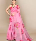 Dark pink printed organza saree with blouse