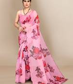 Pink printed organza saree with blouse